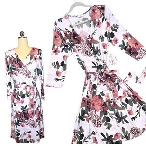 LuLaRoe Floral Wrap Midi Dress - Pink and Black